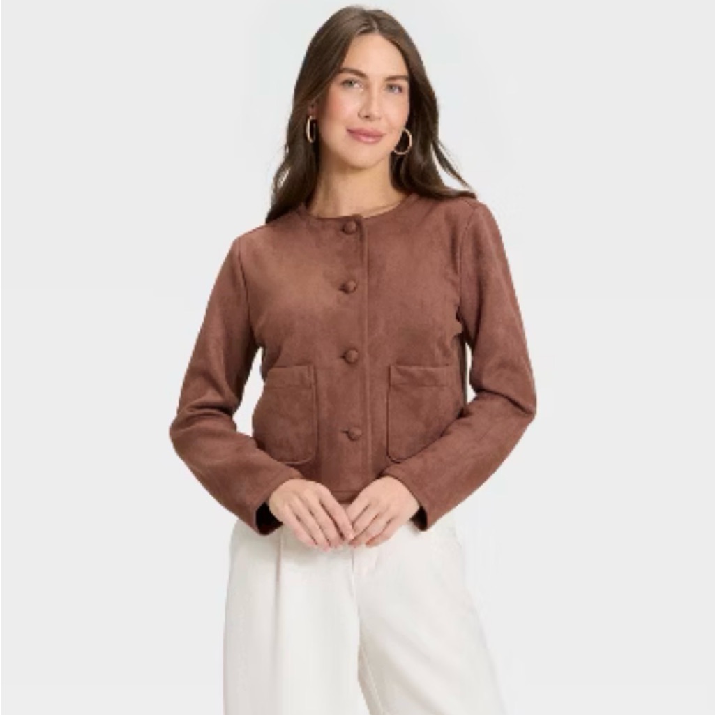 A New Day Faux Suede Jacket - Brown Xs